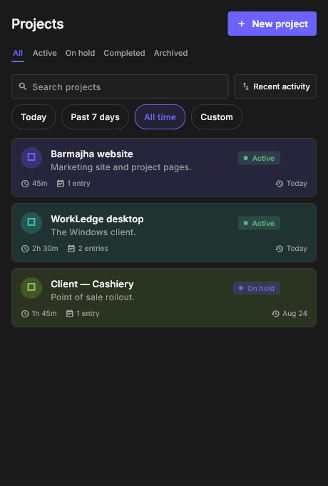 The WorkLedge projects screen